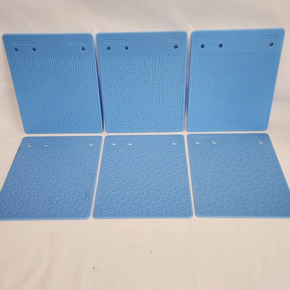 Set 6 Double Sided Fiskars Texture Plates Blue Plastic Embossing Rubbing Tools
